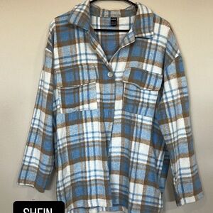 SHEIN Blue and Brown Plaid Overshirt